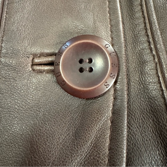Guess Vintage Dark Brown Leather Button Blazer Jacket Women Size Large - Picture 3 of 11